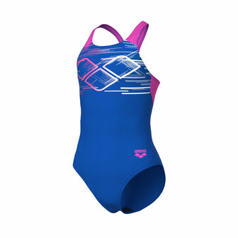 Arena G Pastime Swimsuit V Back blue china-shocking pink 12-13