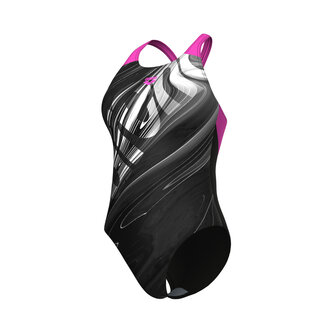 Arena W Flow Swimsuit V Back LB black multi-shocking pink 38