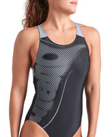 Aanbieding! Arena W Bright Glare Swimsuit V Back black-sea foam FR48 / D46